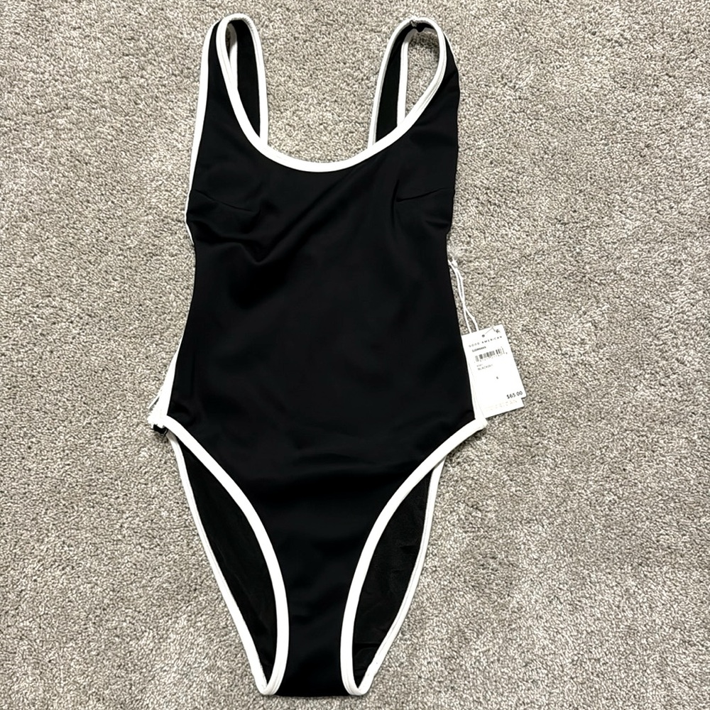 NWT Good American Varsity Layout One Piece Swimsuit Black Sz S